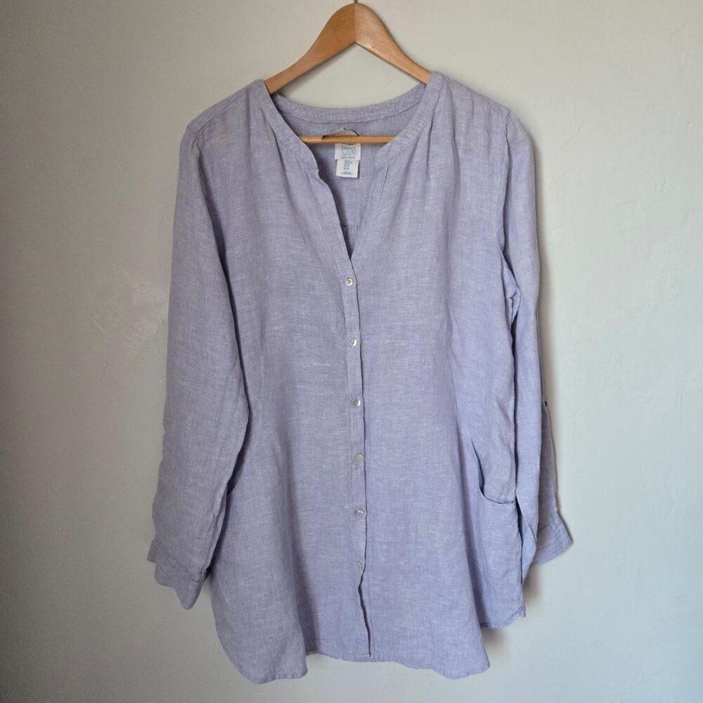 Sigrid Olsen Linen Purple Lilac Long Sleeve Button-Down Blouse Size M